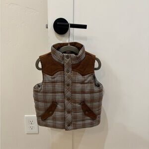 Janie and Jack Western Plaid Brown Kids Vest